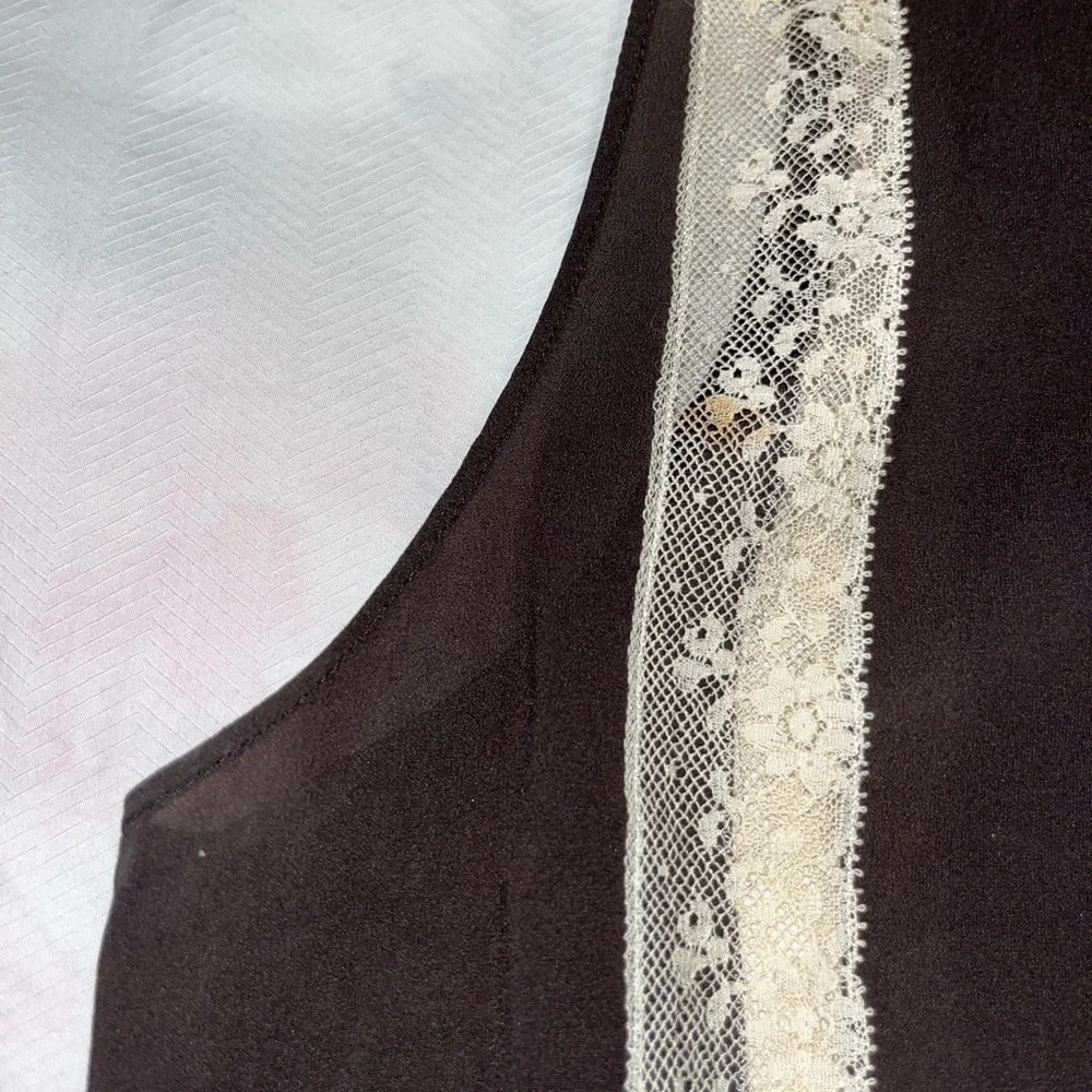 Dolce & Gabbana silk brown blouse vintage with cream lace detail. Size 42/M - Picture 7 of 14